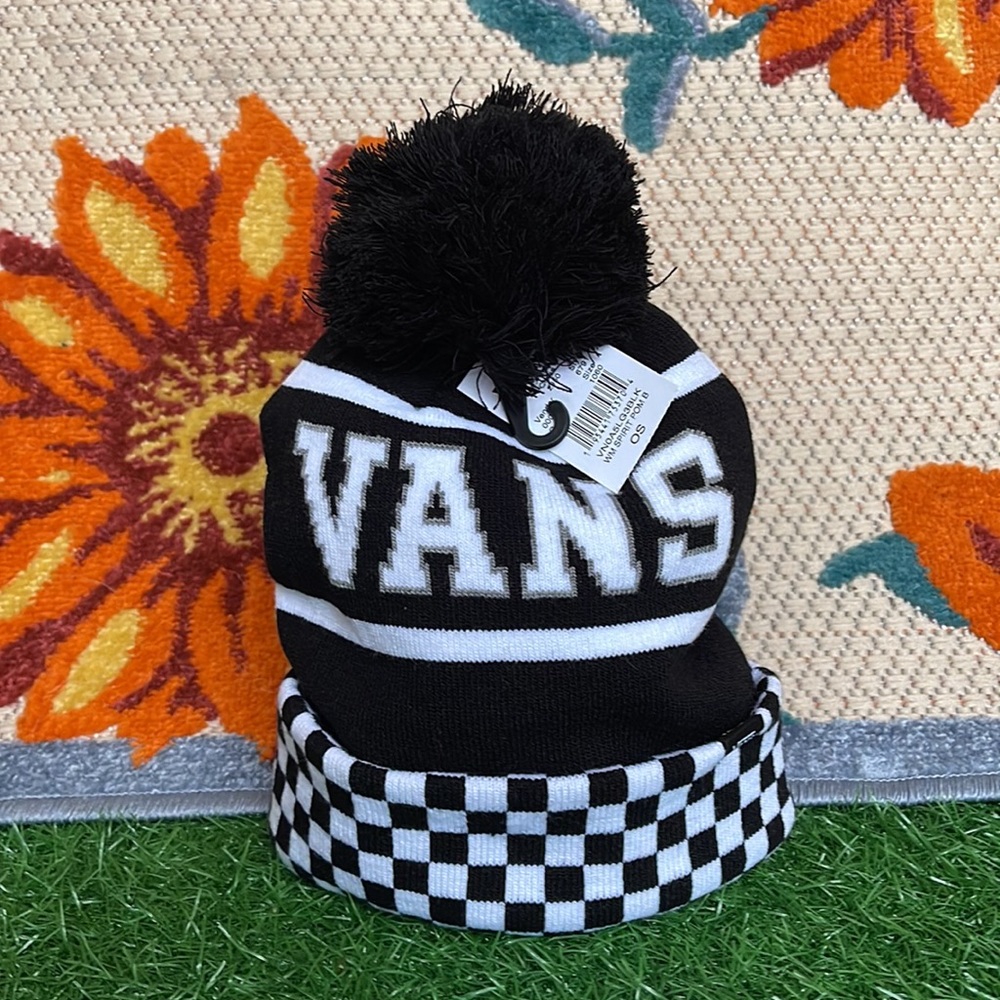 Vans WM Spirit Pom Black Checker Beanie Skateboarding Hat Women Men VN0A5LG3BLK - Picture 12 of 16